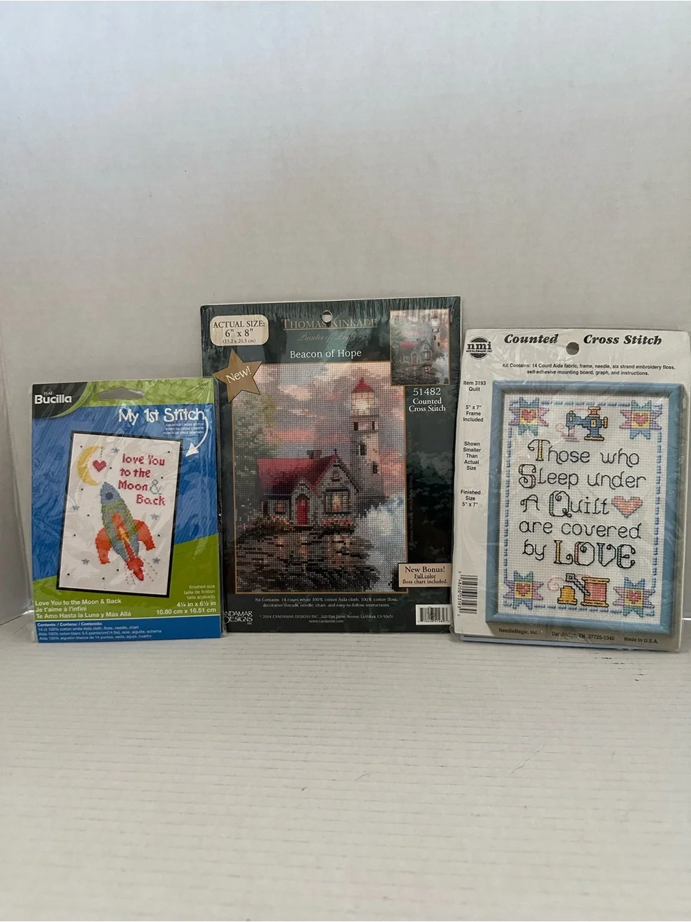 Lot of 3 Counted Cross Stitch; Kinkade, NMI and Bucilla #9